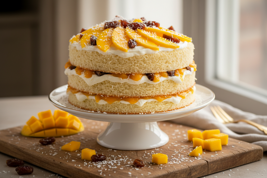 Chocolate Sponge Cake with Mango, Dates & Coconut (Soft, Fluffy & Easy Dessert)