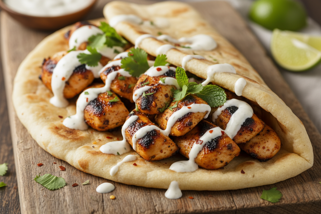 Fluffy Naan Wrap with Spicy Chicken & Creamy Garlic Sauce (Easy & Satisfying)
