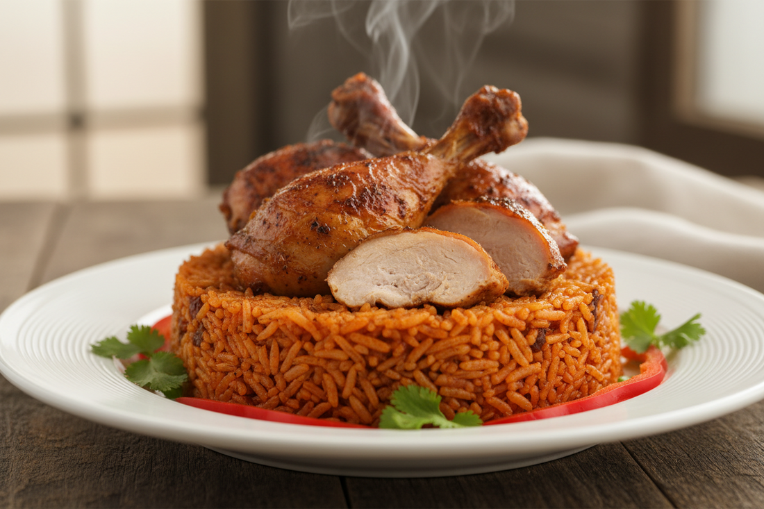 Nigerian Jollof Rice with Diced Turkey (Smoky, Rich & Flavourful)
