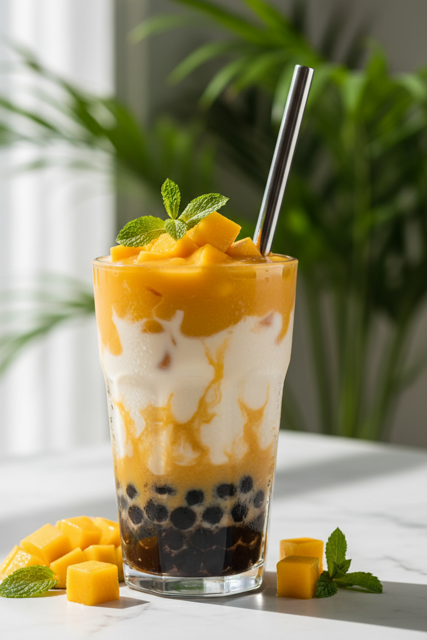 Creamy Mango Tapioca Boba Drink (Homemade Bubble Tea)