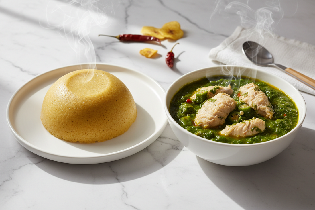 Healthy Plantain Oats Swallow and Okro Soup