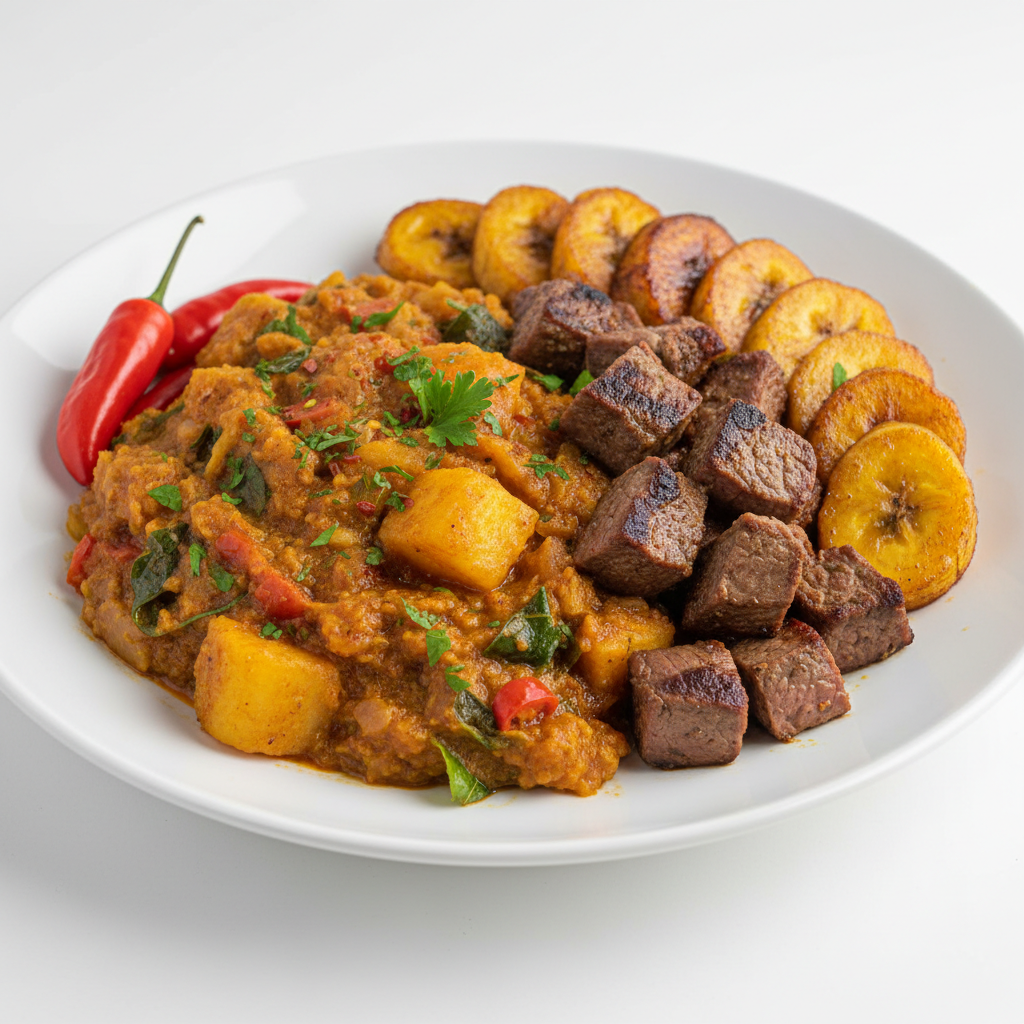 Easy Yam Porridge with Plantain & Steak