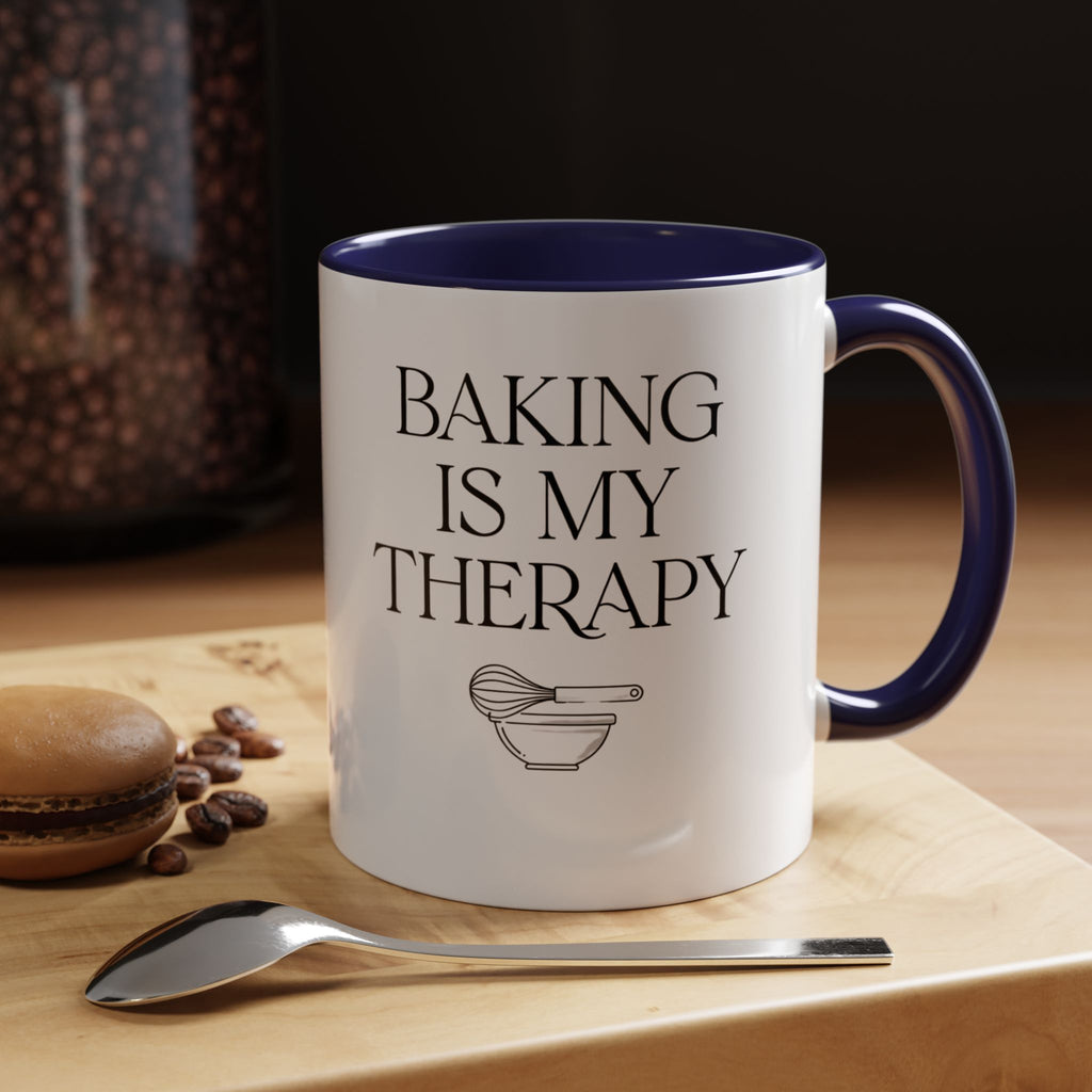 Baking Is My Therapy Accent Coffee Mug – 11oz Ceramic Gift for Bakers