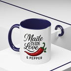 Made With Love & Pepper Accent Coffee Mug – Spicy Chili Kitchen Gift