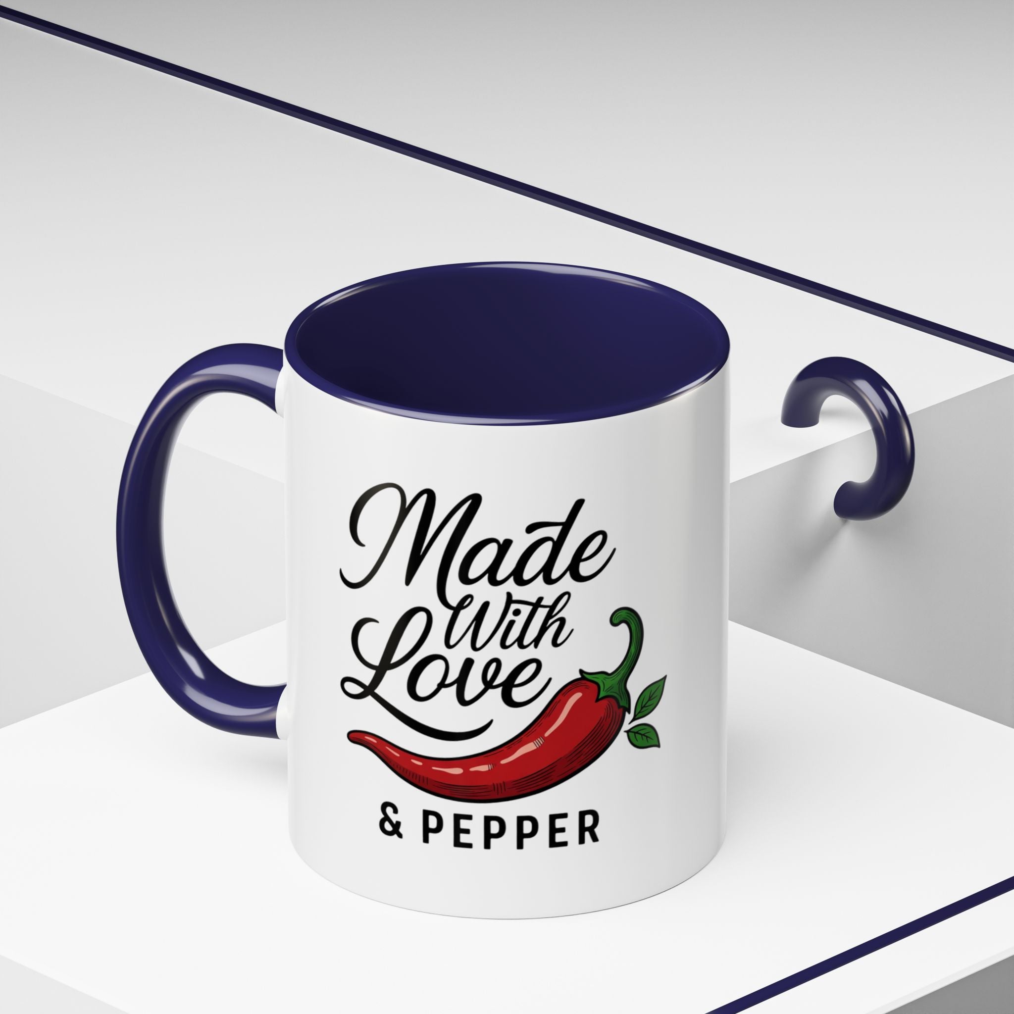 Made With Love & Pepper Accent Coffee Mug – Spicy Chili Kitchen Gift