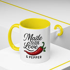 Made With Love & Pepper Accent Coffee Mug – Spicy Chili Kitchen Gift