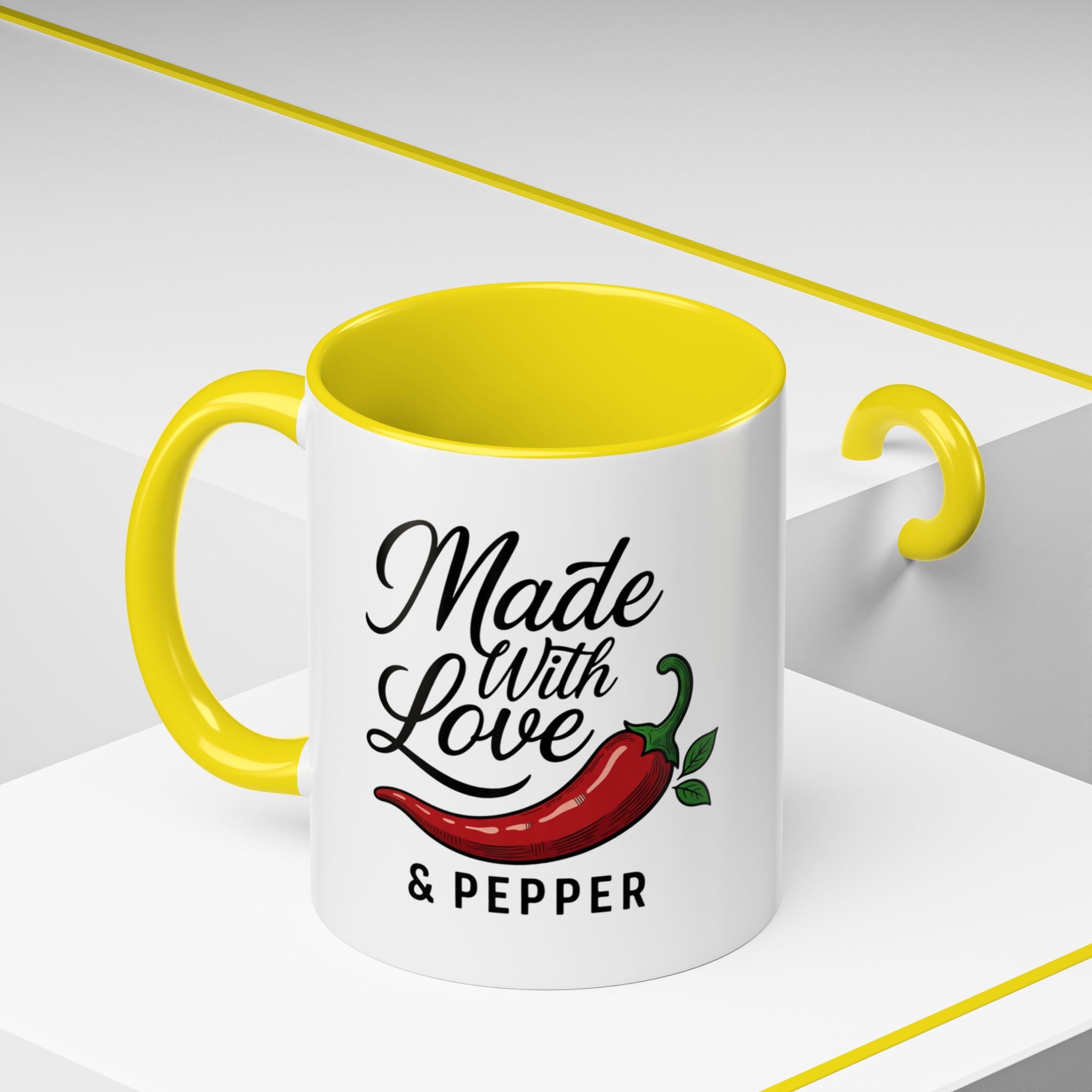 Made With Love & Pepper Accent Coffee Mug – Spicy Chili Kitchen Gift