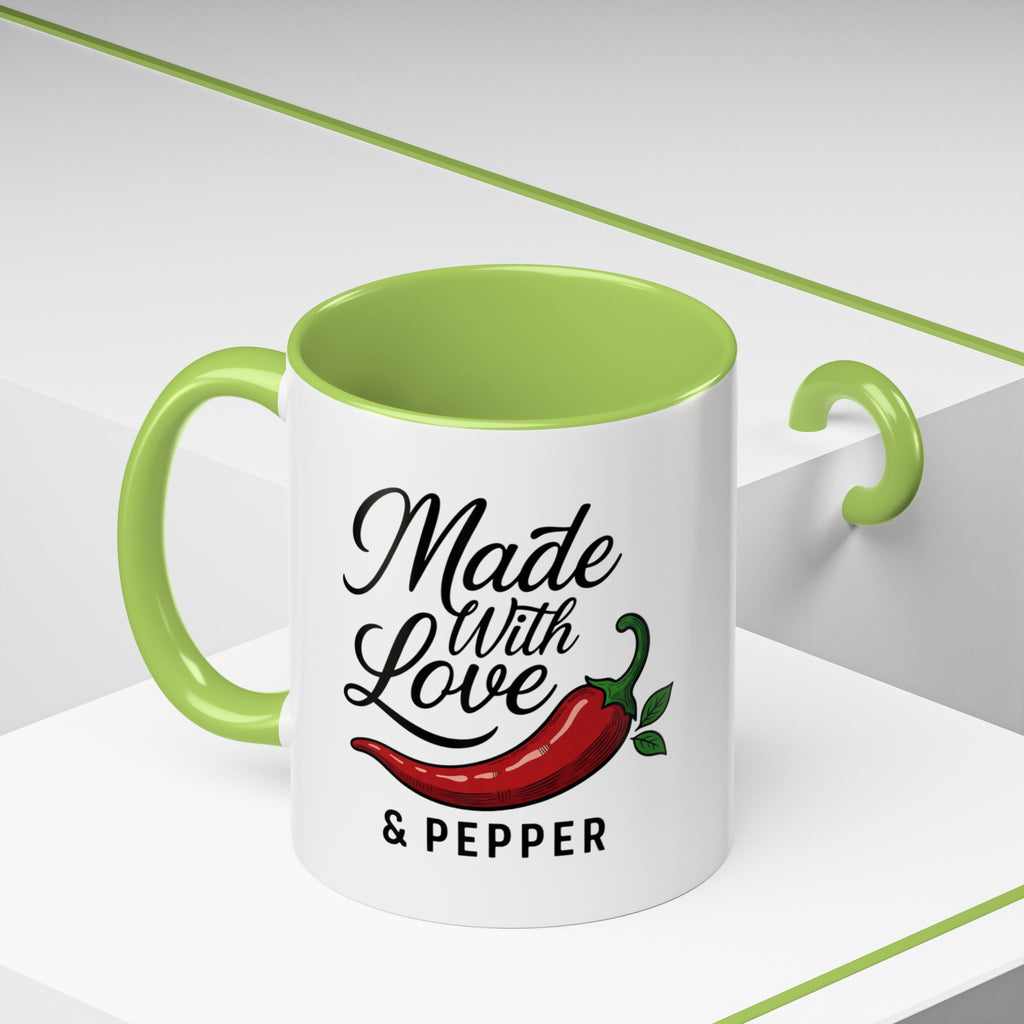 Made With Love & Pepper Accent Coffee Mug – Spicy Chili Kitchen Gift