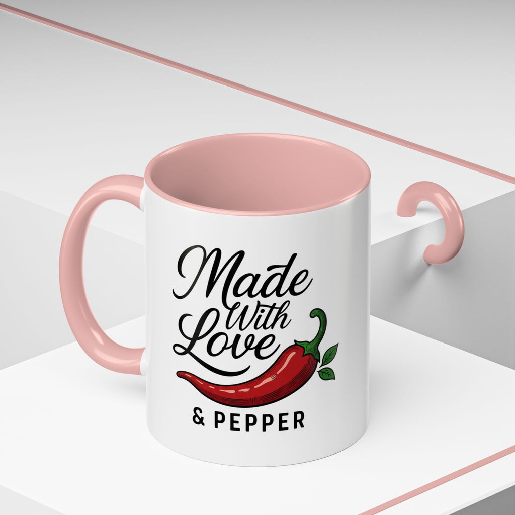 Made With Love & Pepper Accent Coffee Mug – Spicy Chili Kitchen Gift