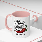 Made With Love & Pepper Accent Coffee Mug – Spicy Chili Kitchen Gift