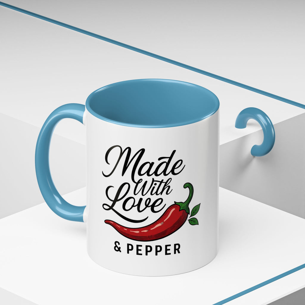Made With Love & Pepper Accent Coffee Mug – Spicy Chili Kitchen Gift