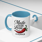 Made With Love & Pepper Accent Coffee Mug – Spicy Chili Kitchen Gift