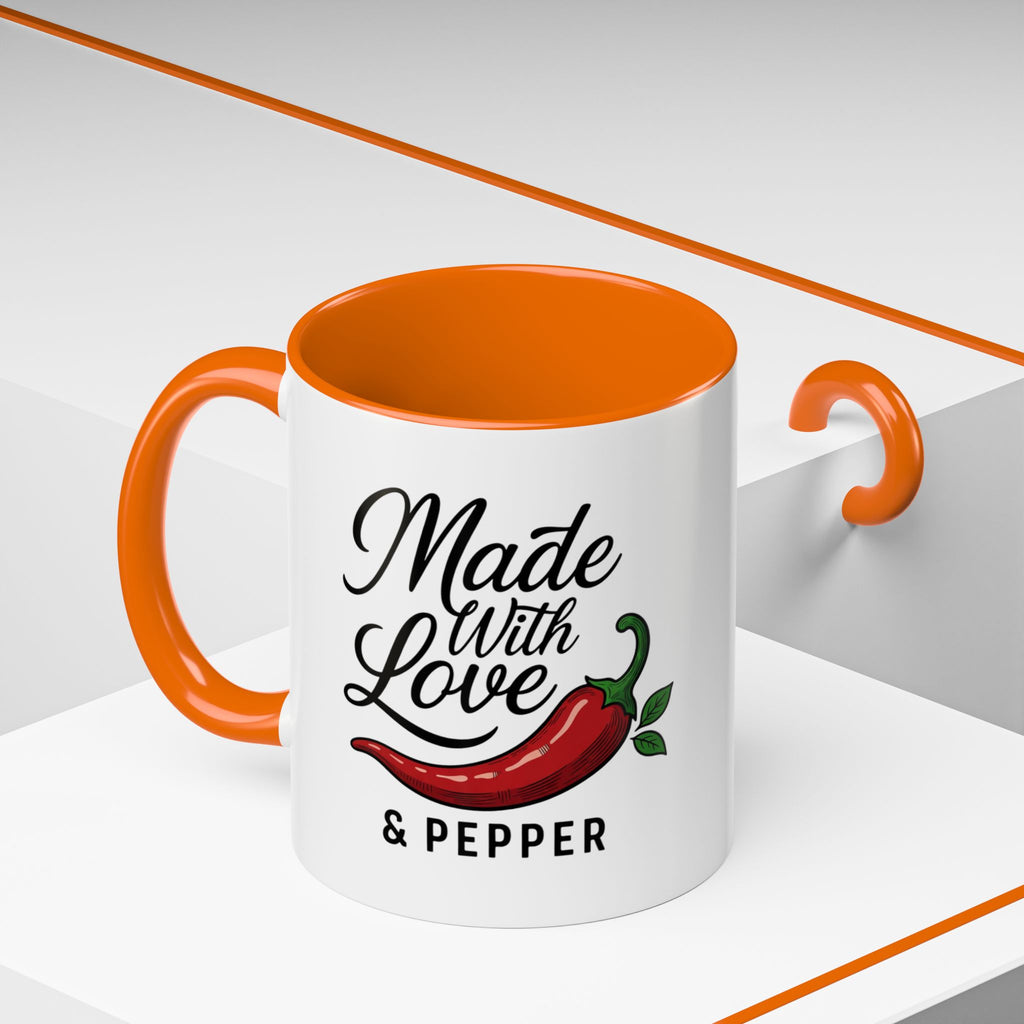 Made With Love & Pepper Accent Coffee Mug – Spicy Chili Kitchen Gift