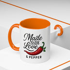 Made With Love & Pepper Accent Coffee Mug – Spicy Chili Kitchen Gift