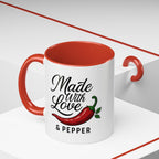 Made With Love & Pepper Accent Coffee Mug – Spicy Chili Kitchen Gift