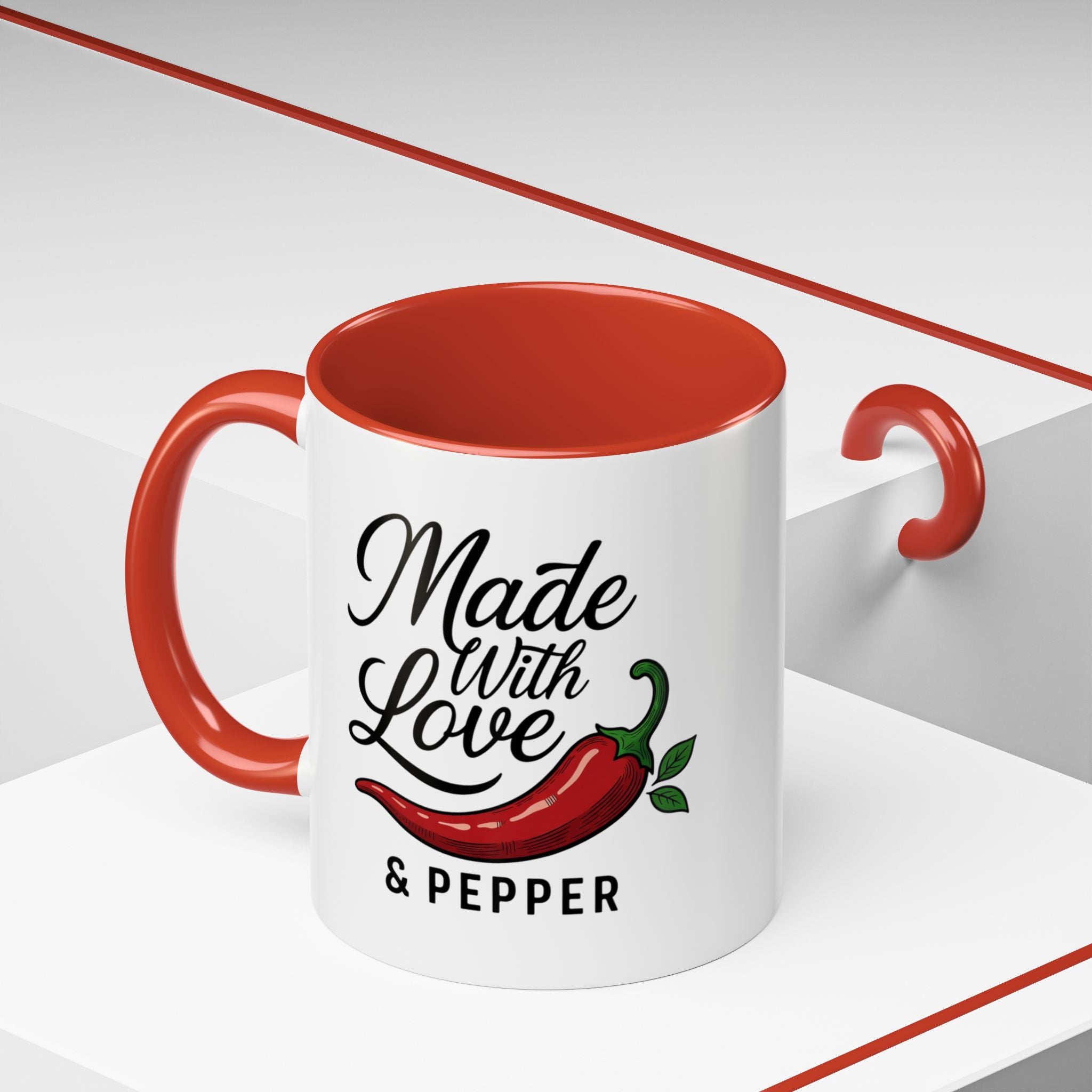 Made With Love & Pepper Accent Coffee Mug – Spicy Chili Kitchen Gift