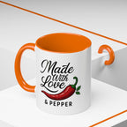 Made With Love & Pepper Accent Coffee Mug – Spicy Chili Kitchen Gift