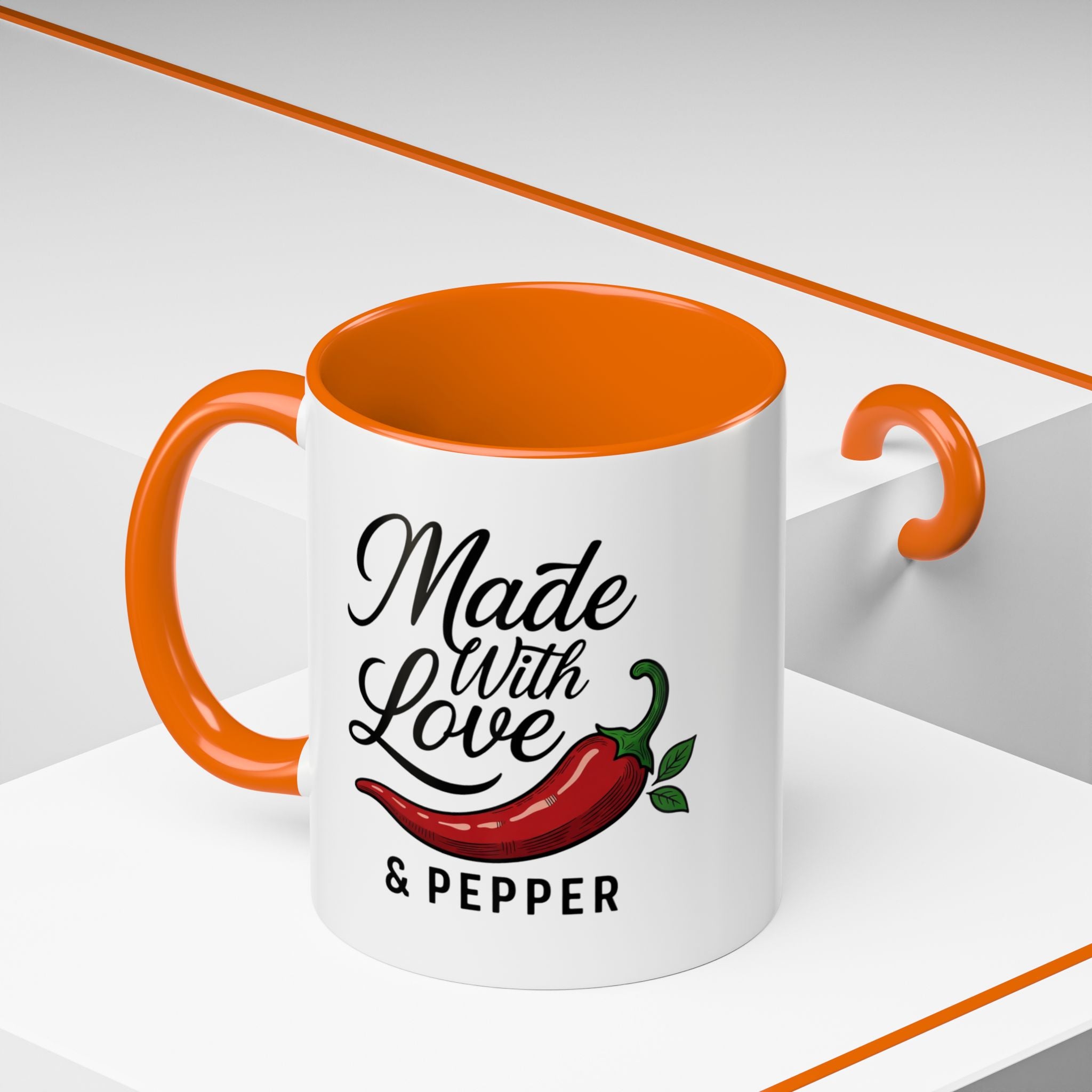 Made With Love & Pepper Accent Coffee Mug – Spicy Chili Kitchen Gift