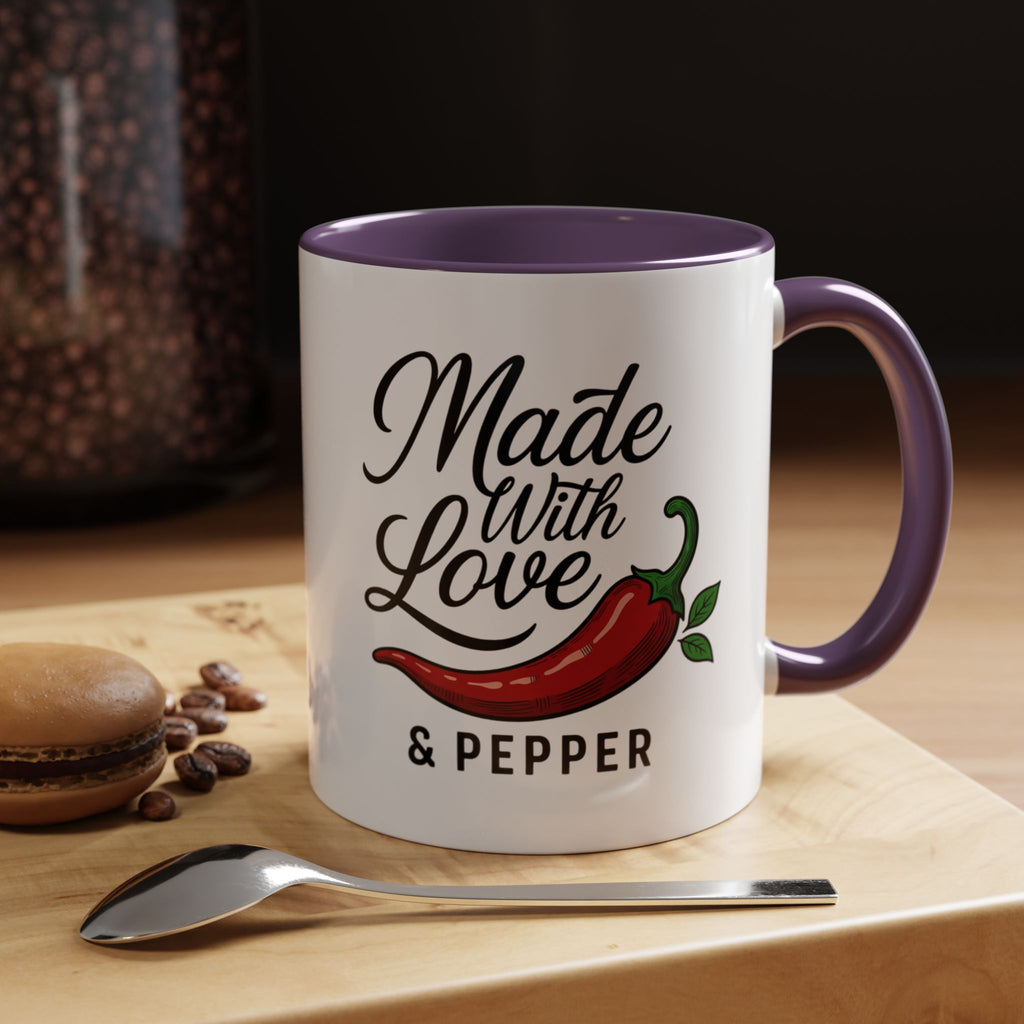 Made With Love & Pepper Accent Coffee Mug – Spicy Chili Kitchen Gift