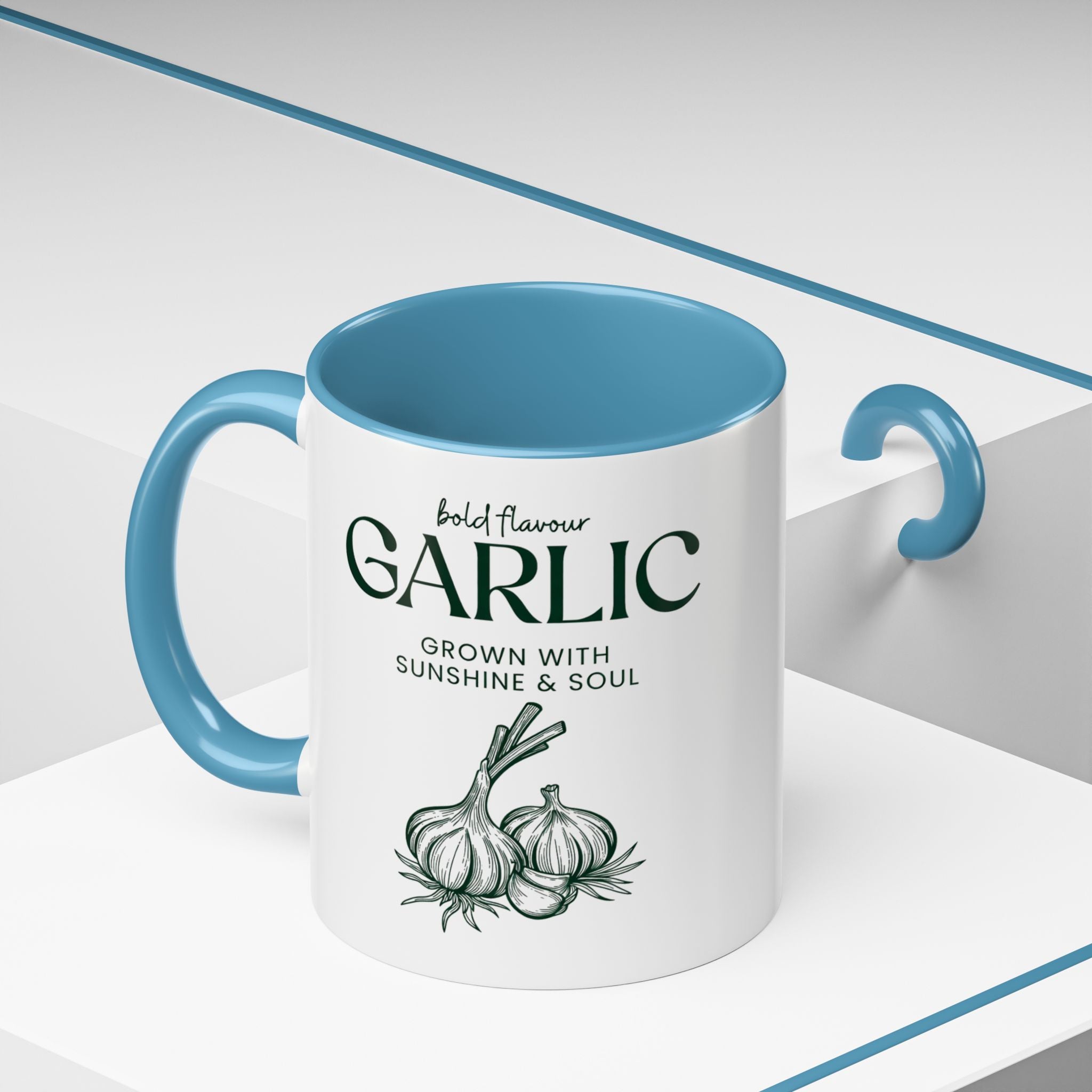 Garlic Coffee Mug – "Bold Flavour: Grown with Sunshine & Soul" Accent Ceramic Mug