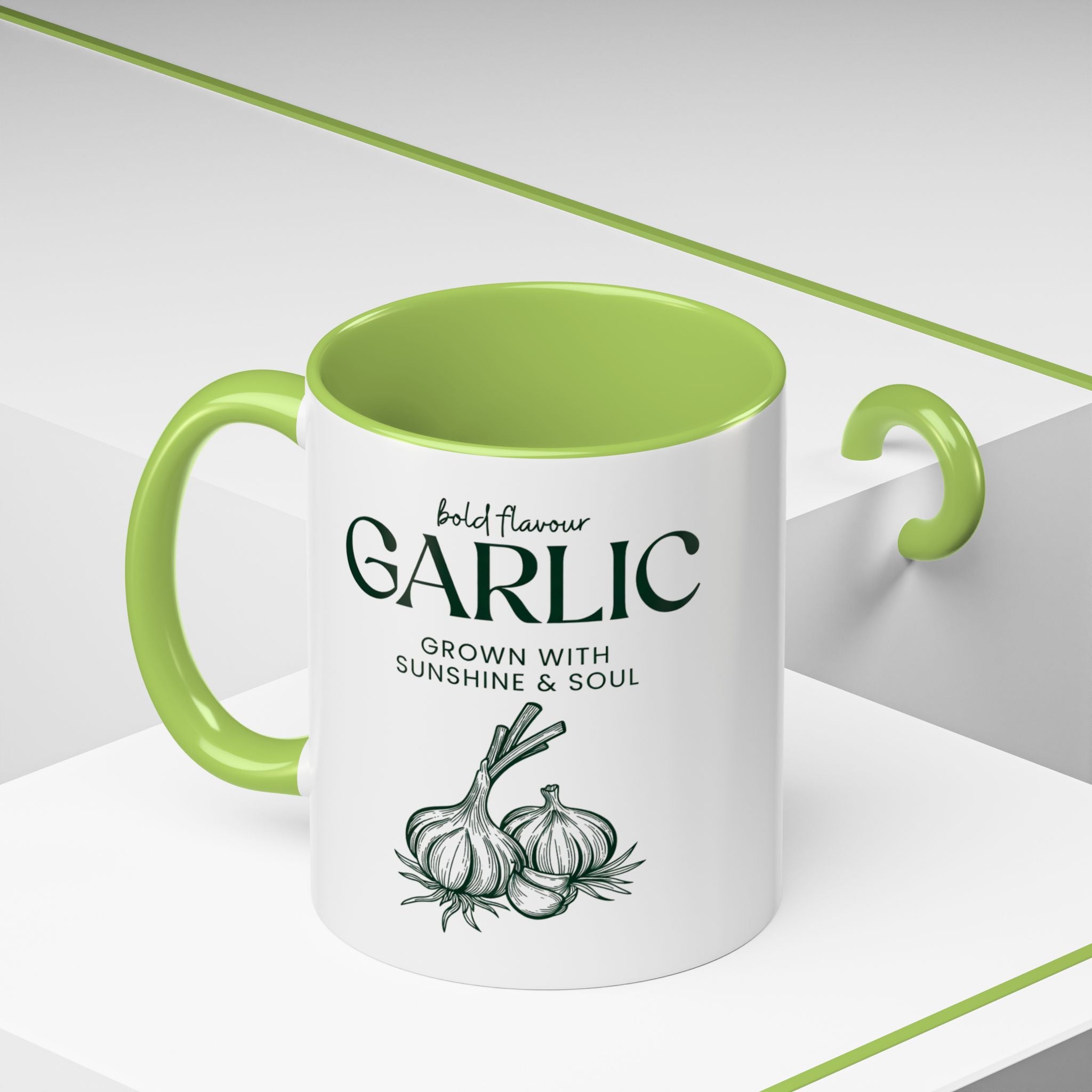Garlic Coffee Mug – "Bold Flavour: Grown with Sunshine & Soul" Accent Ceramic Mug