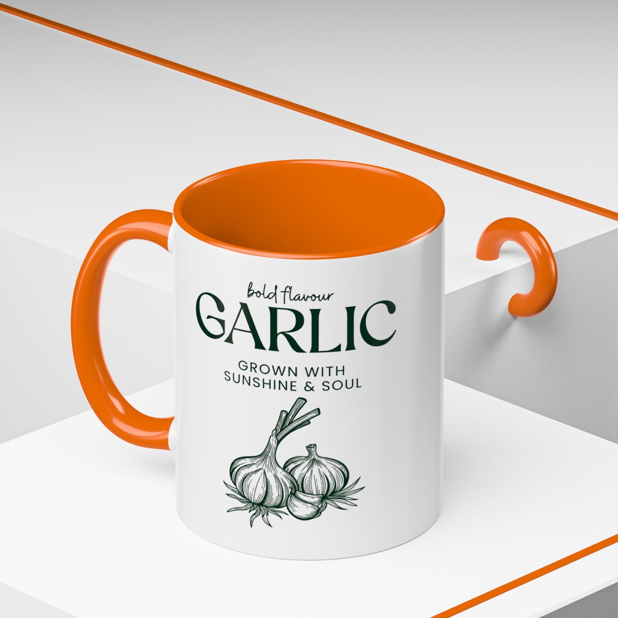 Garlic Coffee Mug – "Bold Flavour: Grown with Sunshine & Soul" Accent Ceramic Mug