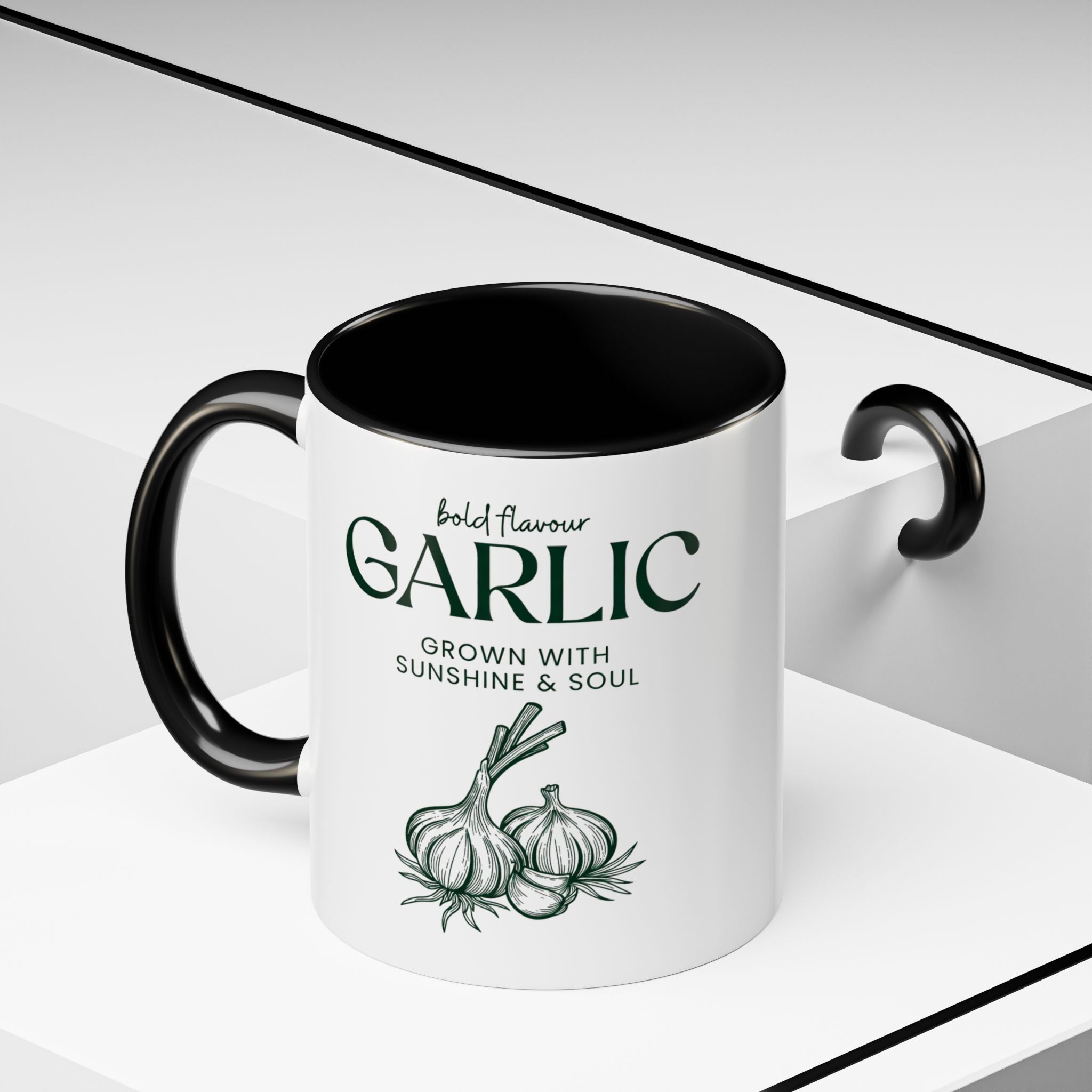 Garlic Coffee Mug – "Bold Flavour: Grown with Sunshine & Soul" Accent Ceramic Mug
