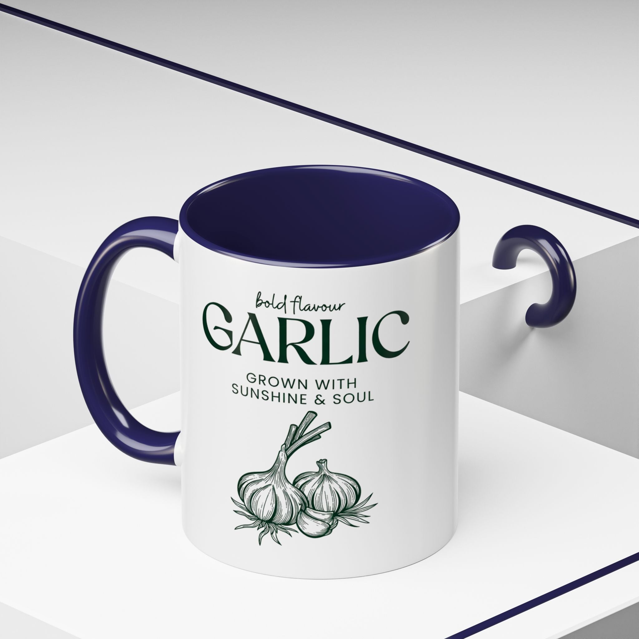 Garlic Coffee Mug – "Bold Flavour: Grown with Sunshine & Soul" Accent Ceramic Mug