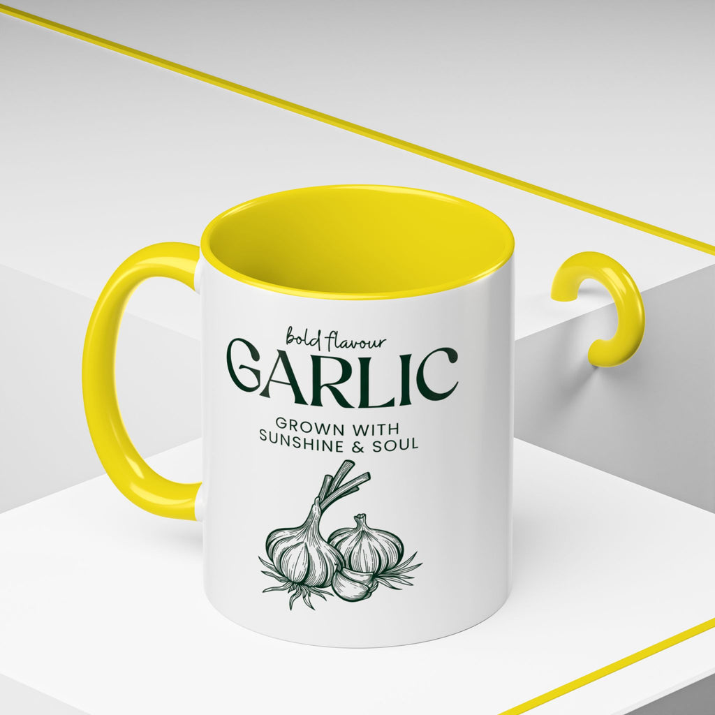 Garlic Coffee Mug – "Bold Flavour: Grown with Sunshine & Soul" Accent Ceramic Mug