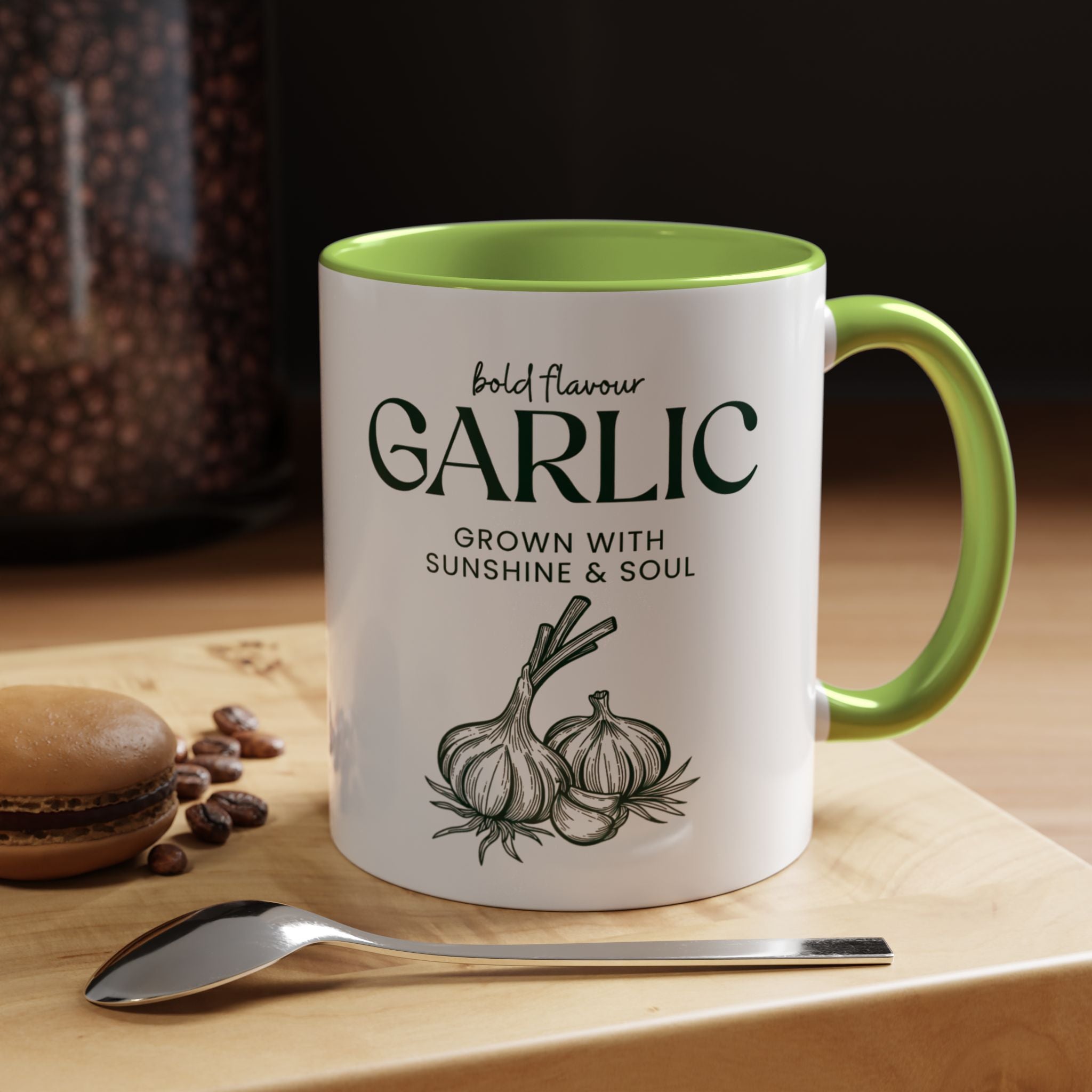 Garlic Coffee Mug – "Bold Flavour: Grown with Sunshine & Soul" Accent Ceramic Mug