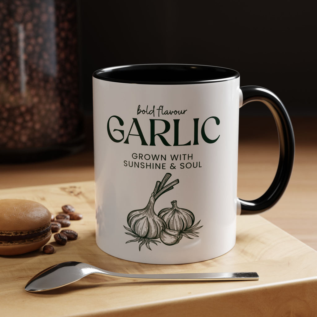 Garlic Coffee Mug – "Bold Flavour: Grown with Sunshine & Soul" Accent Ceramic Mug