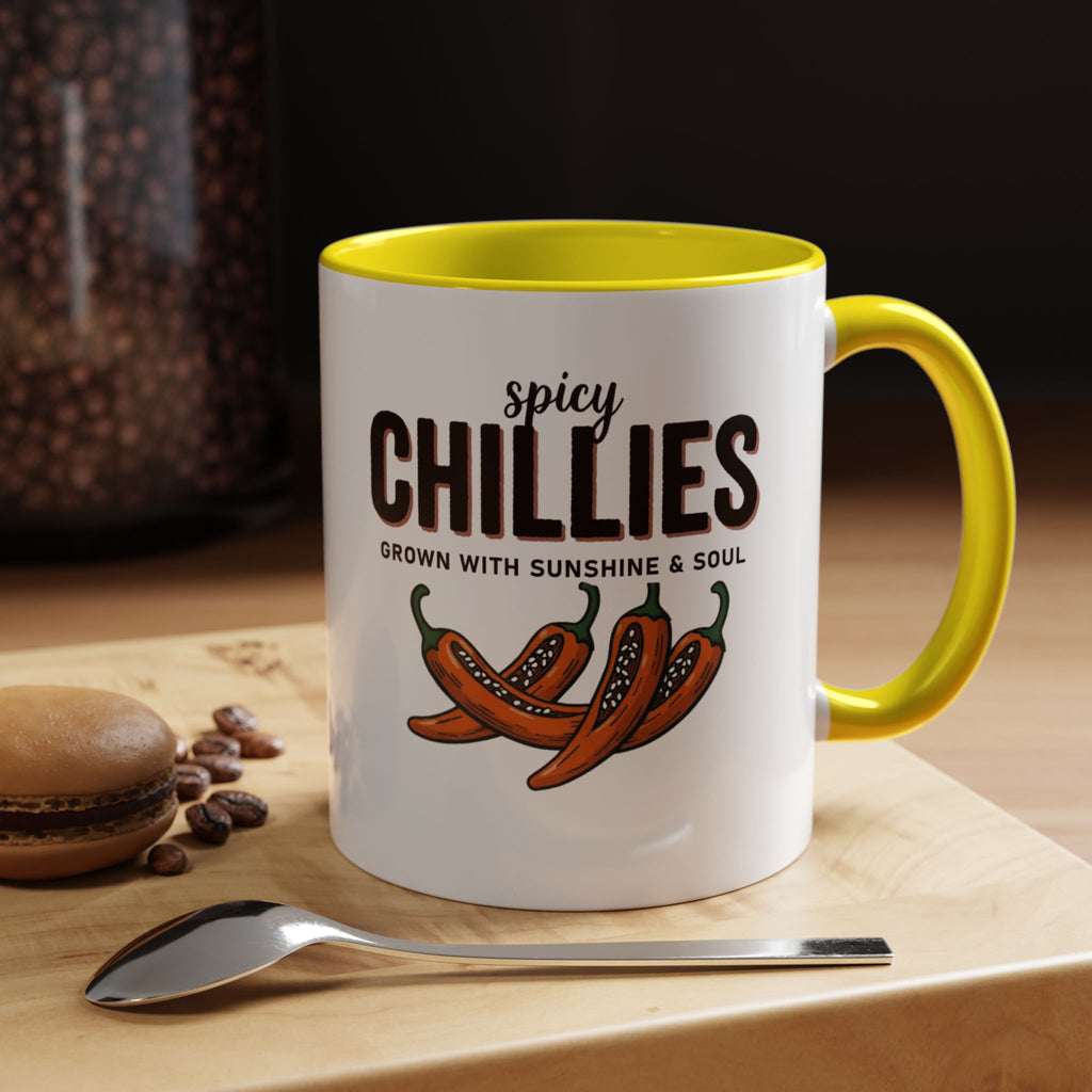 Spicy Chillies Accent Coffee Mug — Spicy Chillies: Grown with Sunshine & Soul