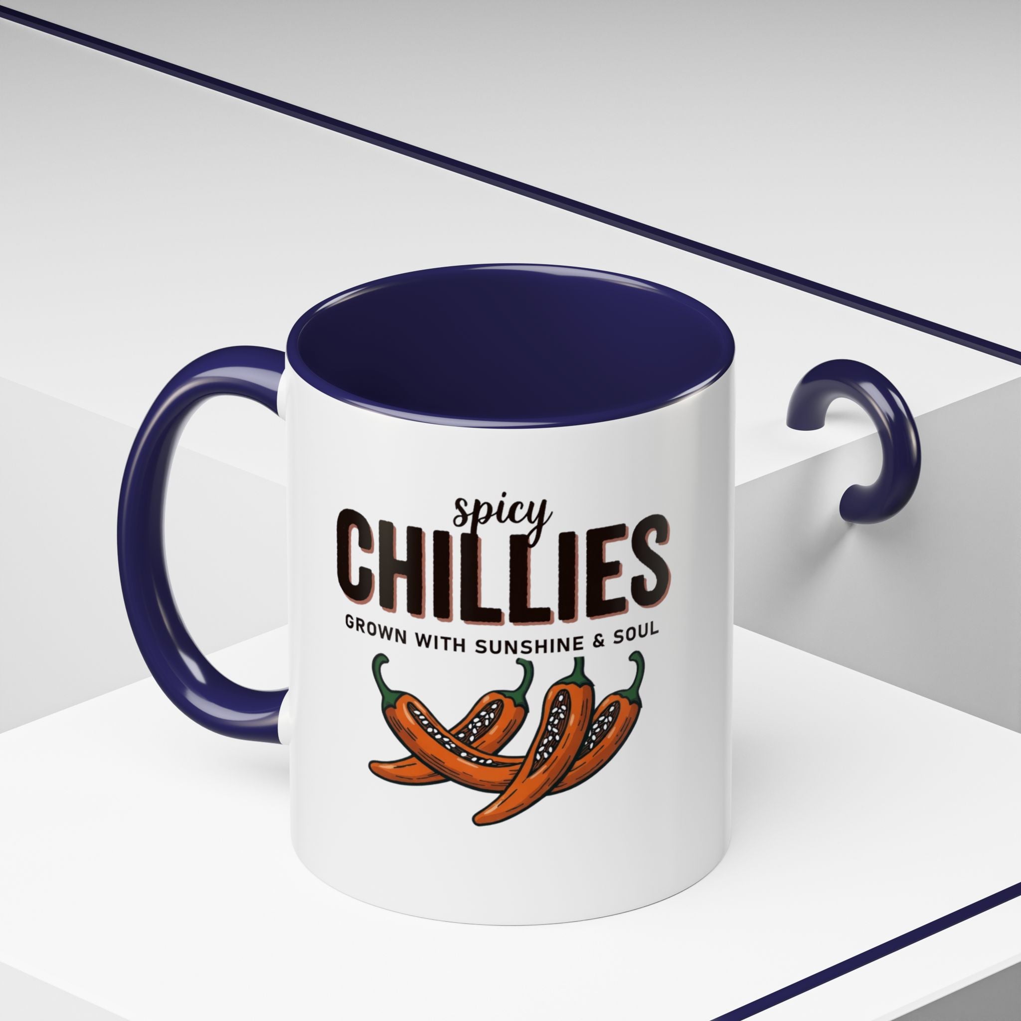 Spicy Chillies Accent Coffee Mug — Spicy Chillies: Grown with Sunshine & Soul