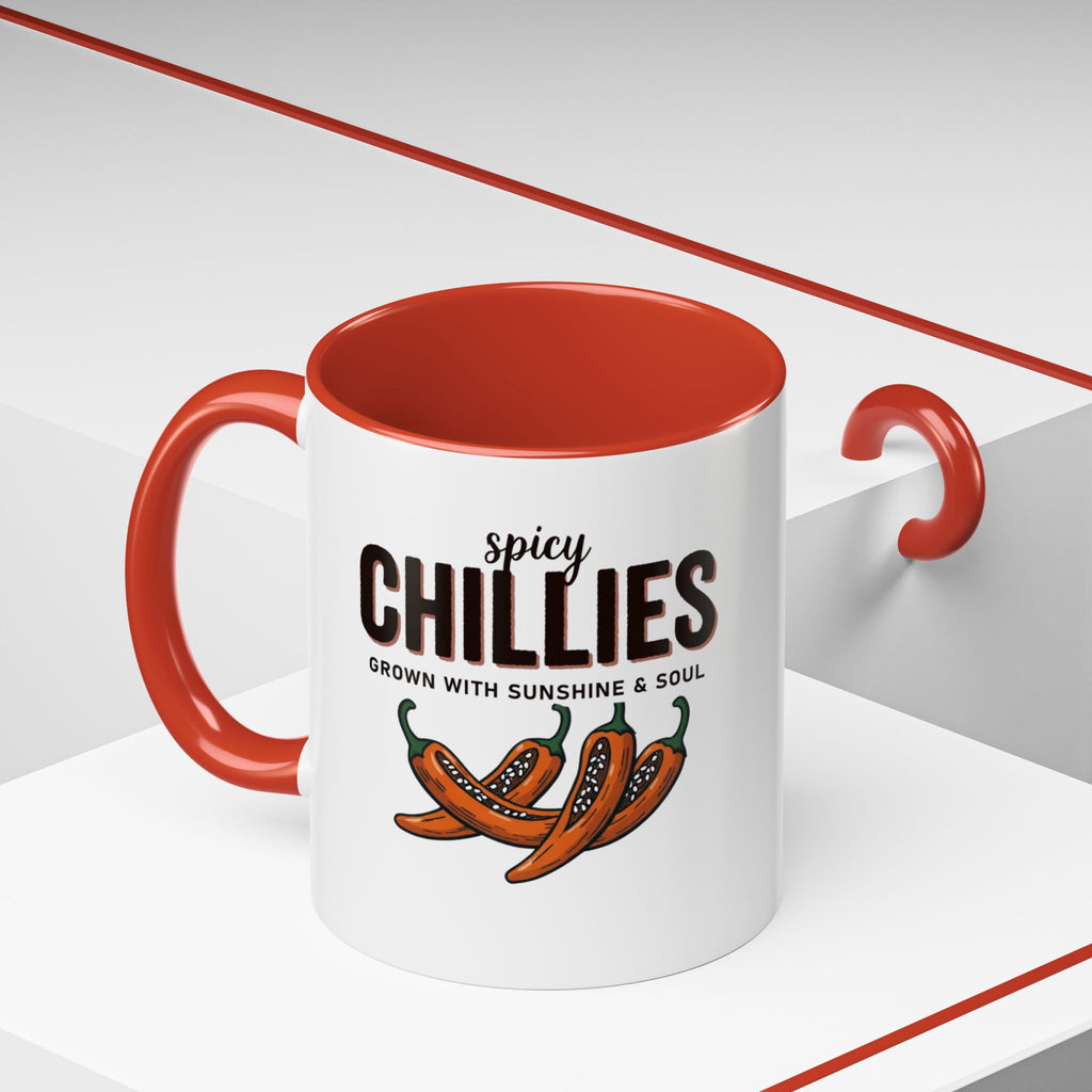 Spicy Chillies Accent Coffee Mug — Spicy Chillies: Grown with Sunshine & Soul