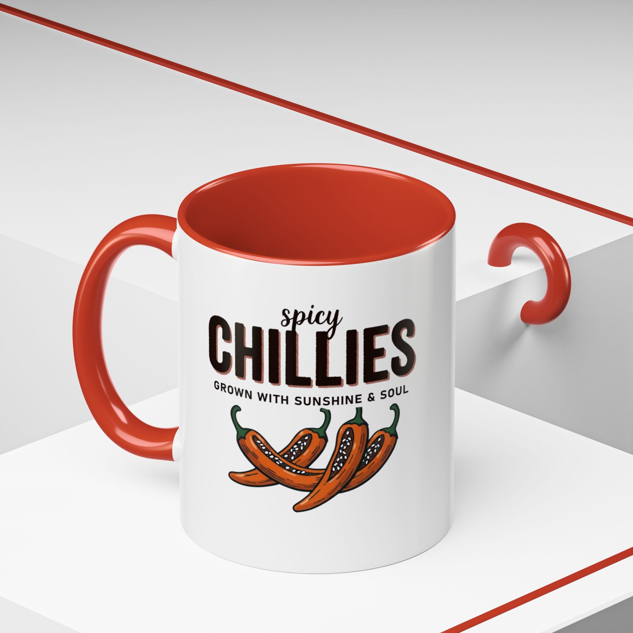 Spicy Chillies Accent Coffee Mug — Spicy Chillies: Grown with Sunshine & Soul