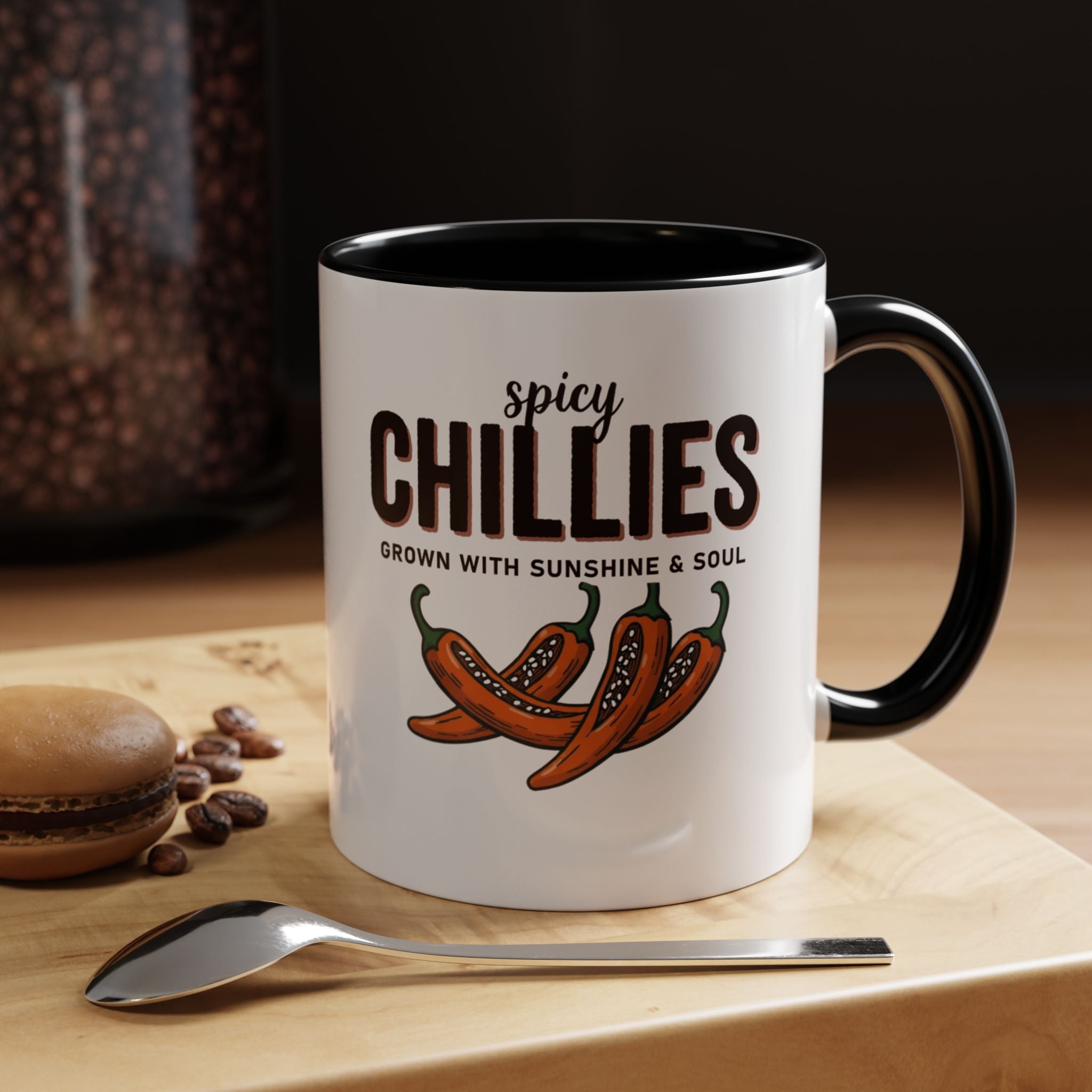 Spicy Chillies Accent Coffee Mug — Spicy Chillies: Grown with Sunshine & Soul