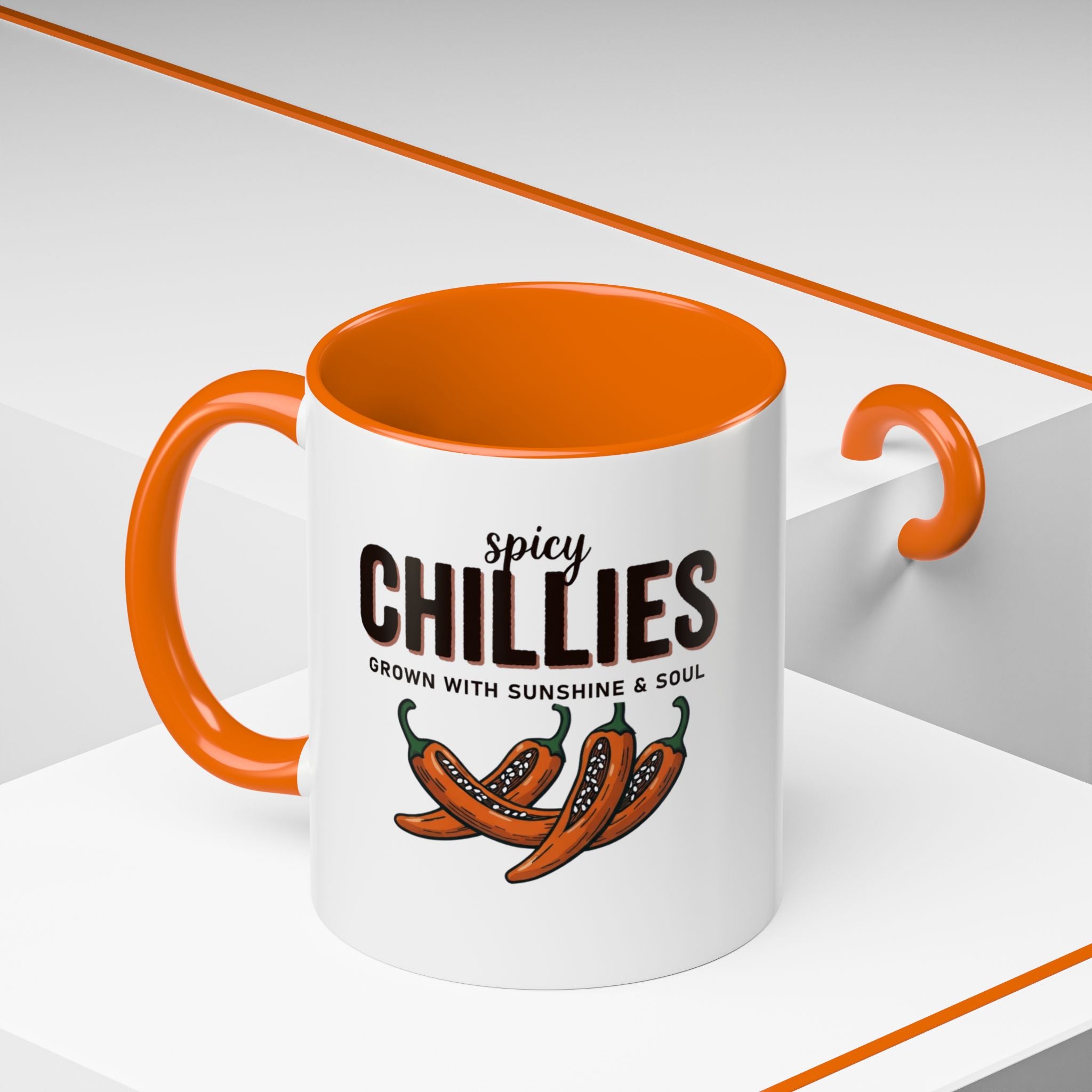 Spicy Chillies Accent Coffee Mug — Spicy Chillies: Grown with Sunshine & Soul