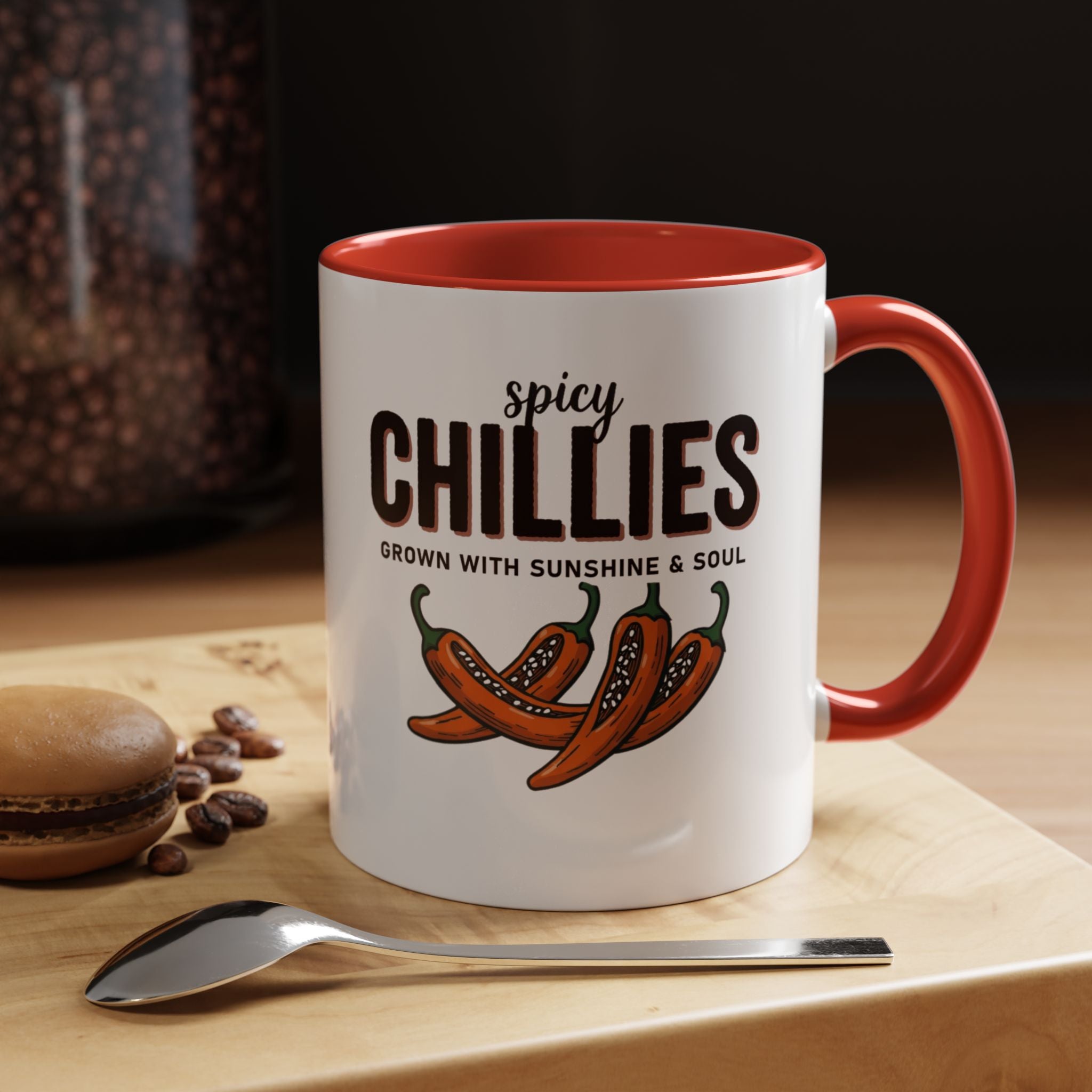 Spicy Chillies Accent Coffee Mug — Spicy Chillies: Grown with Sunshine & Soul