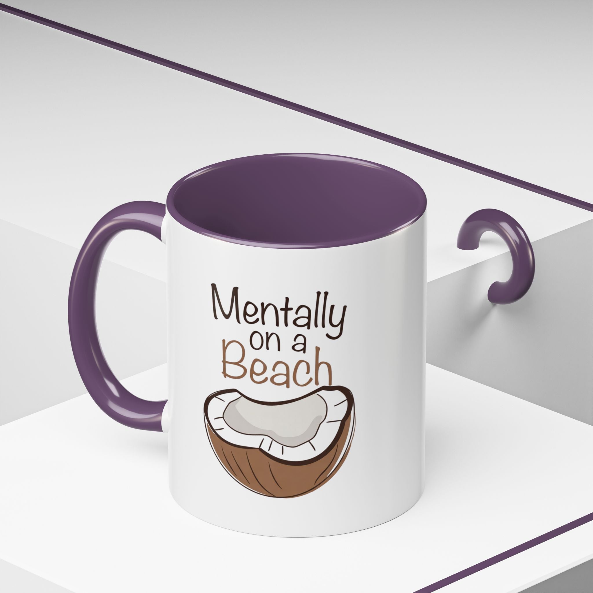 Mentally on a Beach Coffee Mug — Coconut Graphic Accent Mug