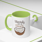 Mentally on a Beach Coffee Mug — Coconut Graphic Accent Mug