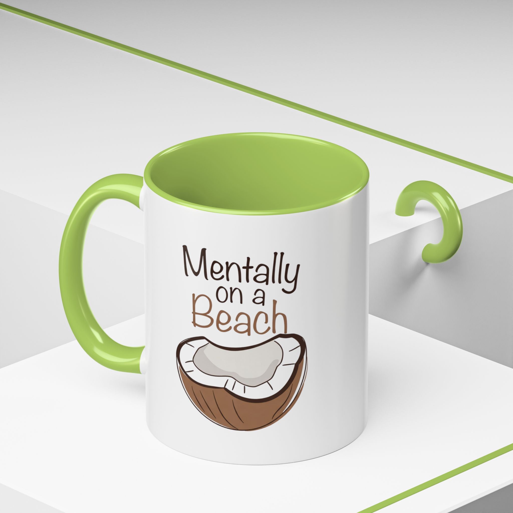 Mentally on a Beach Coffee Mug — Coconut Graphic Accent Mug