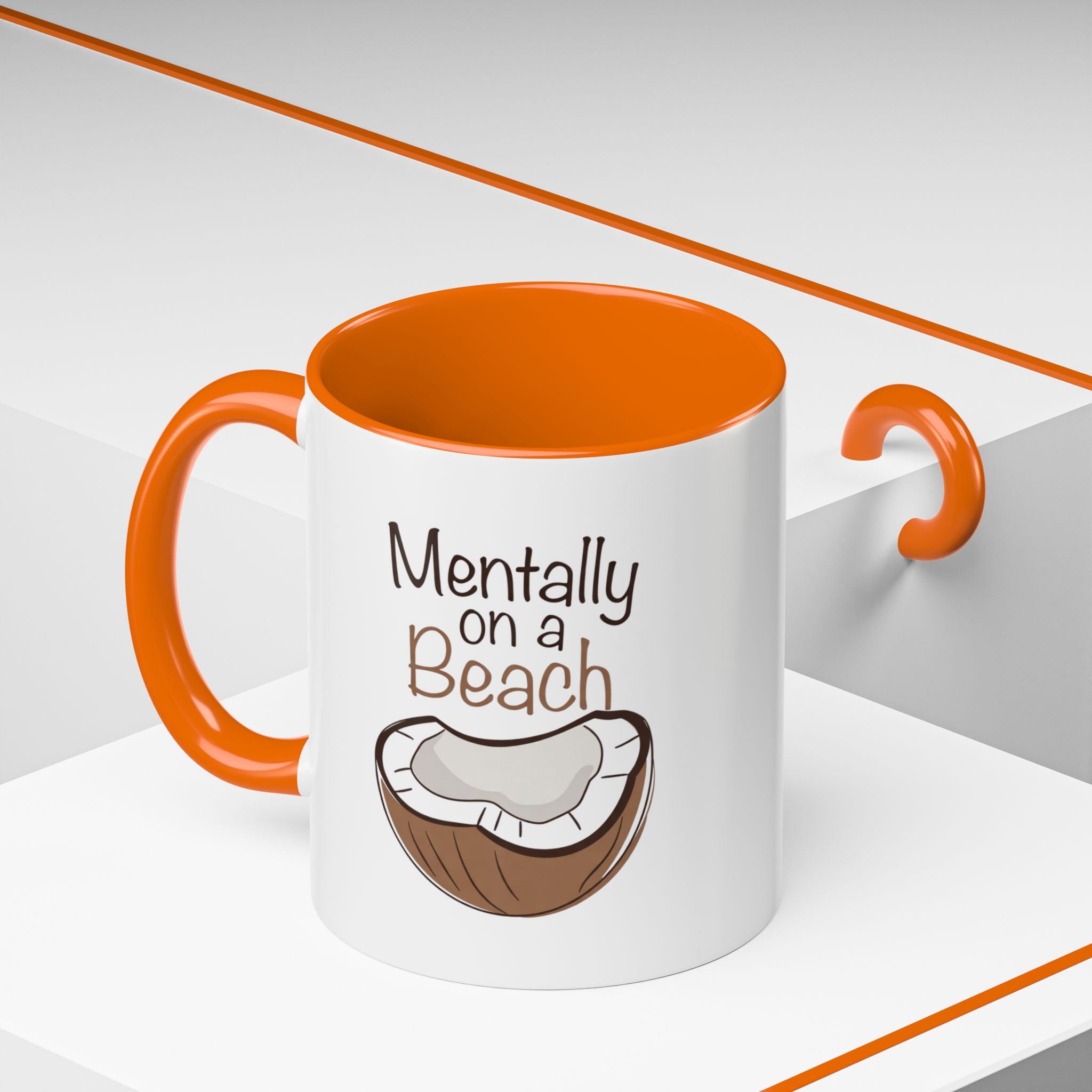 Mentally on a Beach Coffee Mug — Coconut Graphic Accent Mug