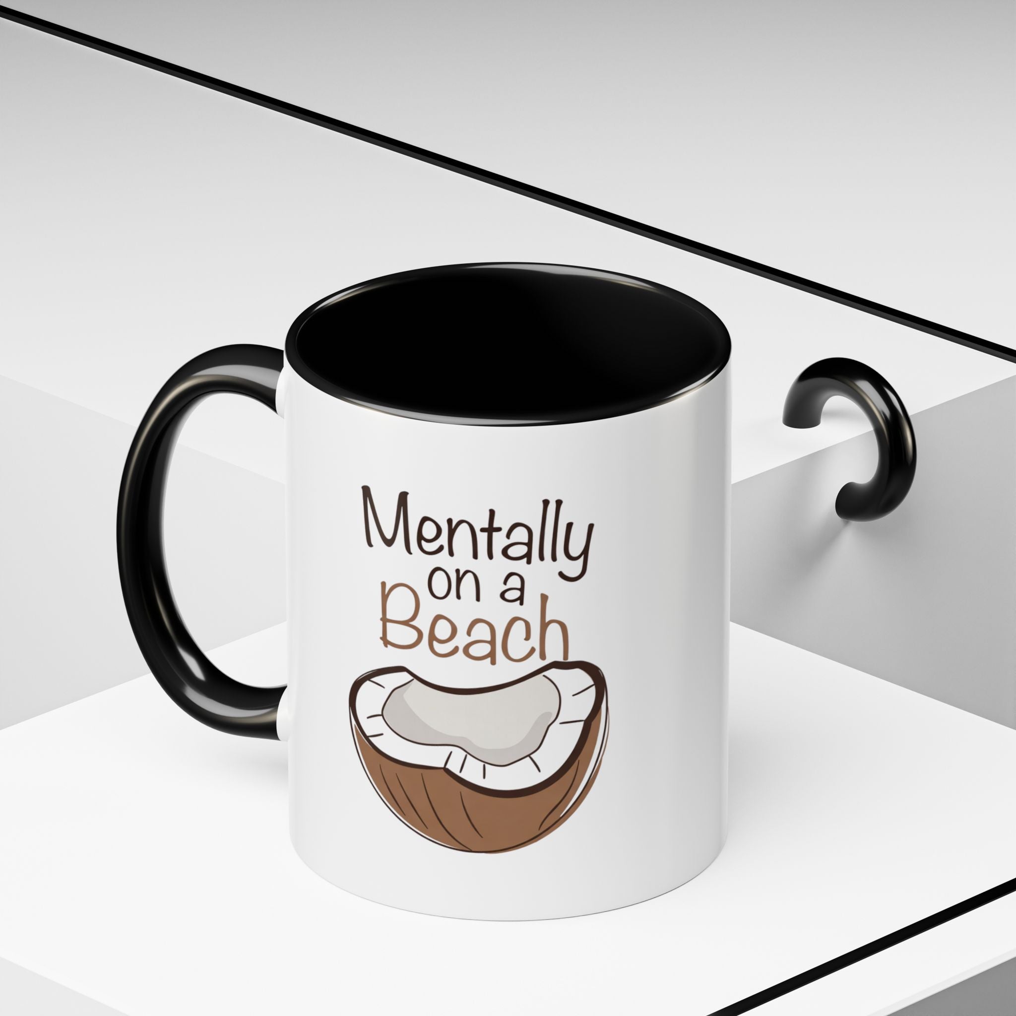 Mentally on a Beach Coffee Mug — Coconut Graphic Accent Mug