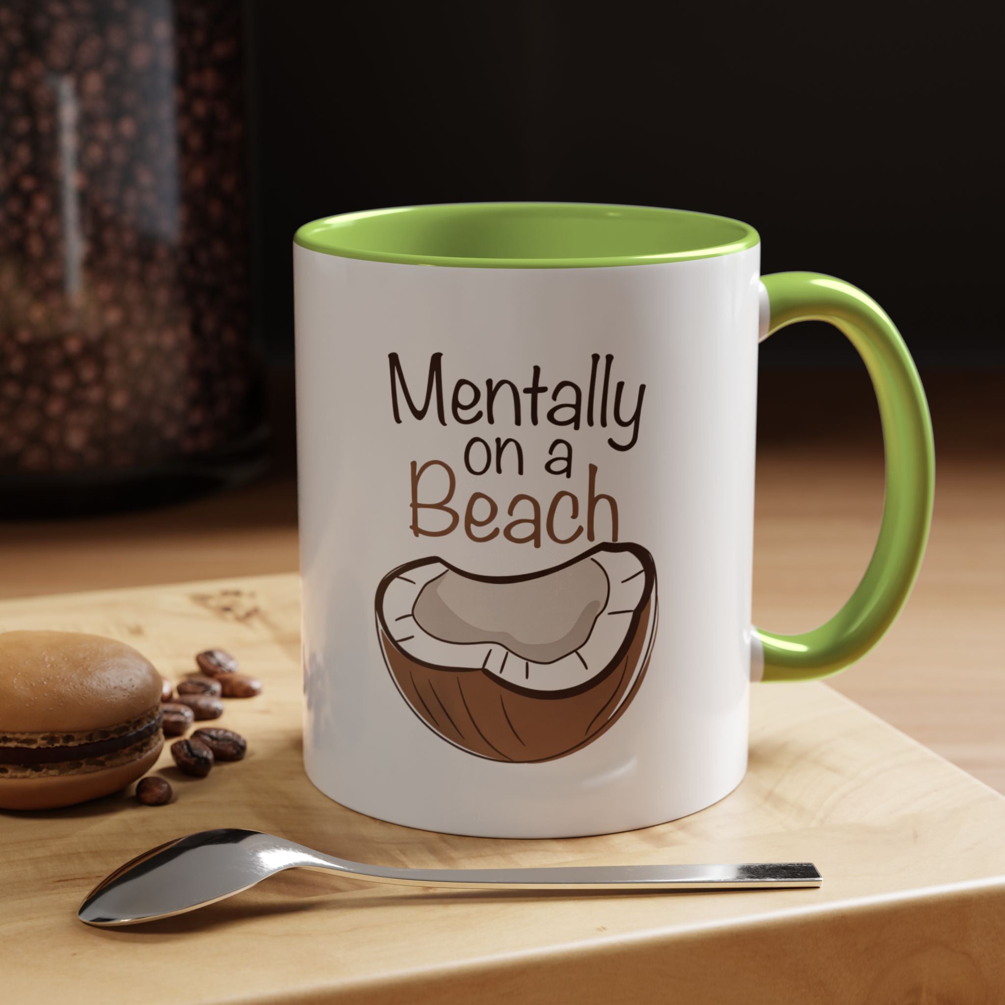 Mentally on a Beach Coffee Mug — Coconut Graphic Accent Mug