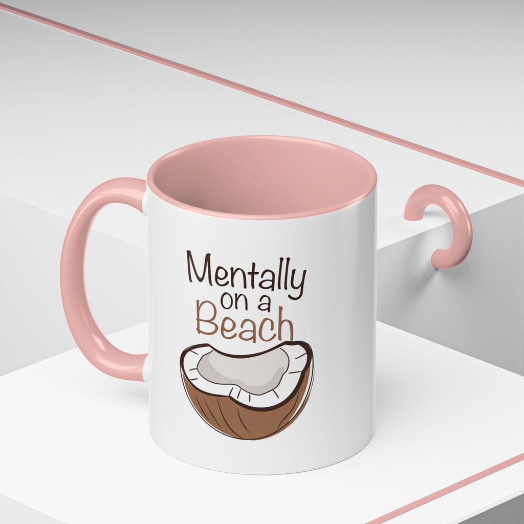 Mentally on a Beach Coffee Mug — Coconut Graphic Accent Mug