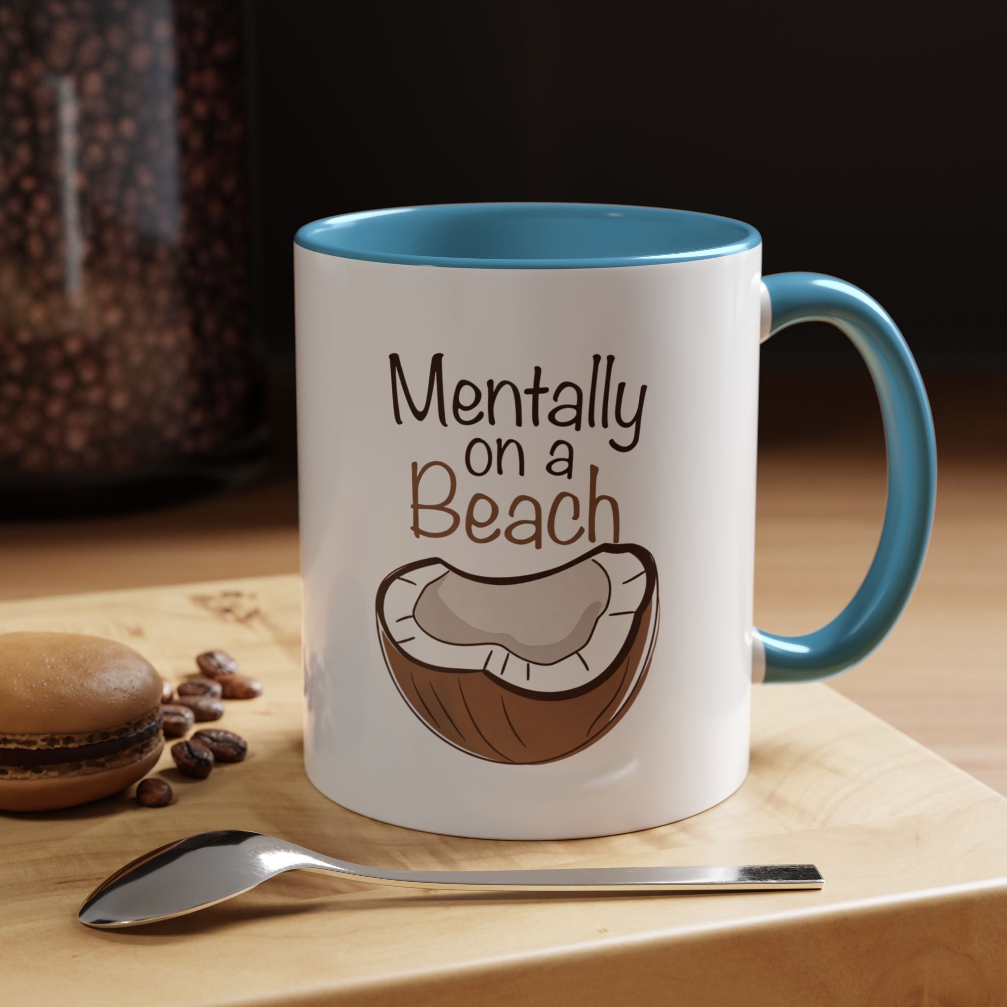 Mentally on a Beach Coffee Mug — Coconut Graphic Accent Mug