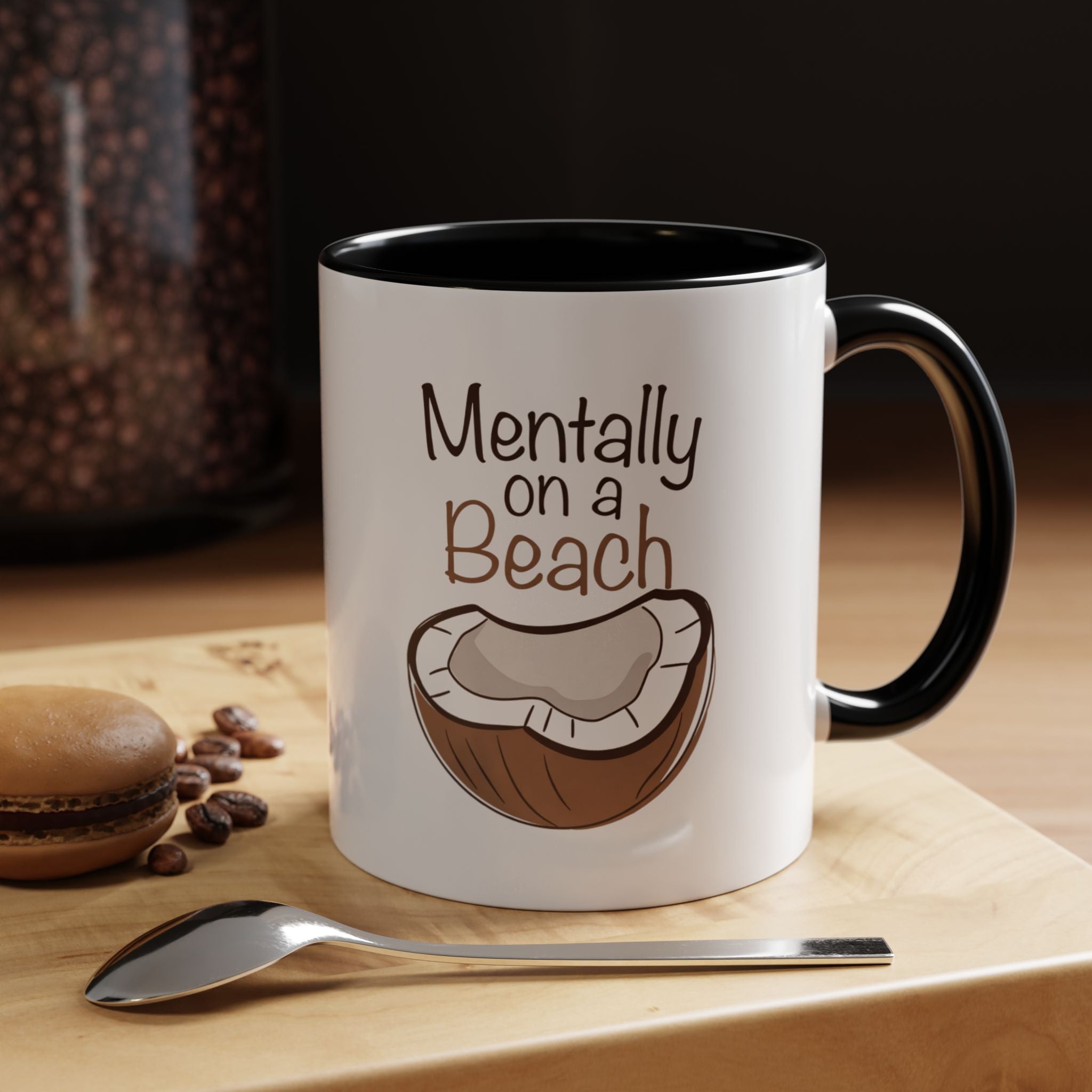 Mentally on a Beach Coffee Mug — Coconut Graphic Accent Mug
