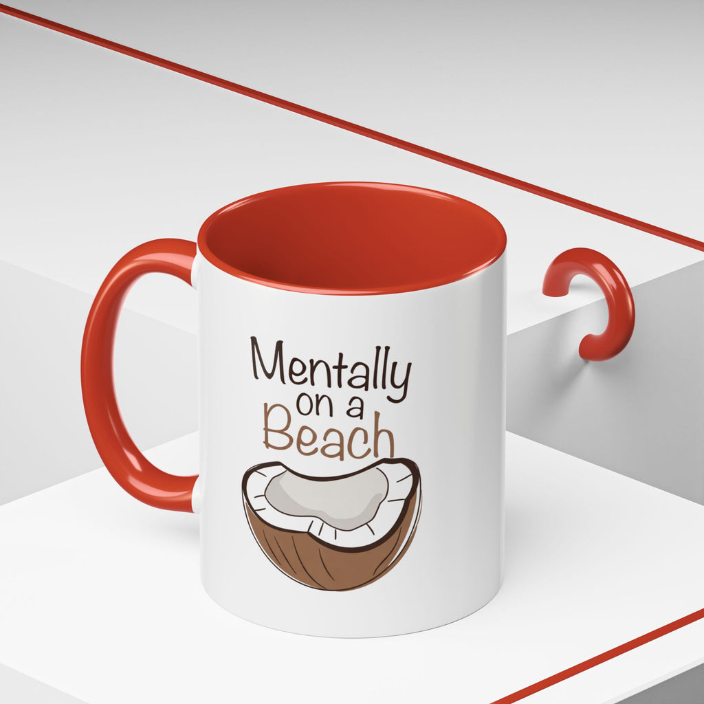 Mentally on a Beach Coffee Mug — Coconut Graphic Accent Mug
