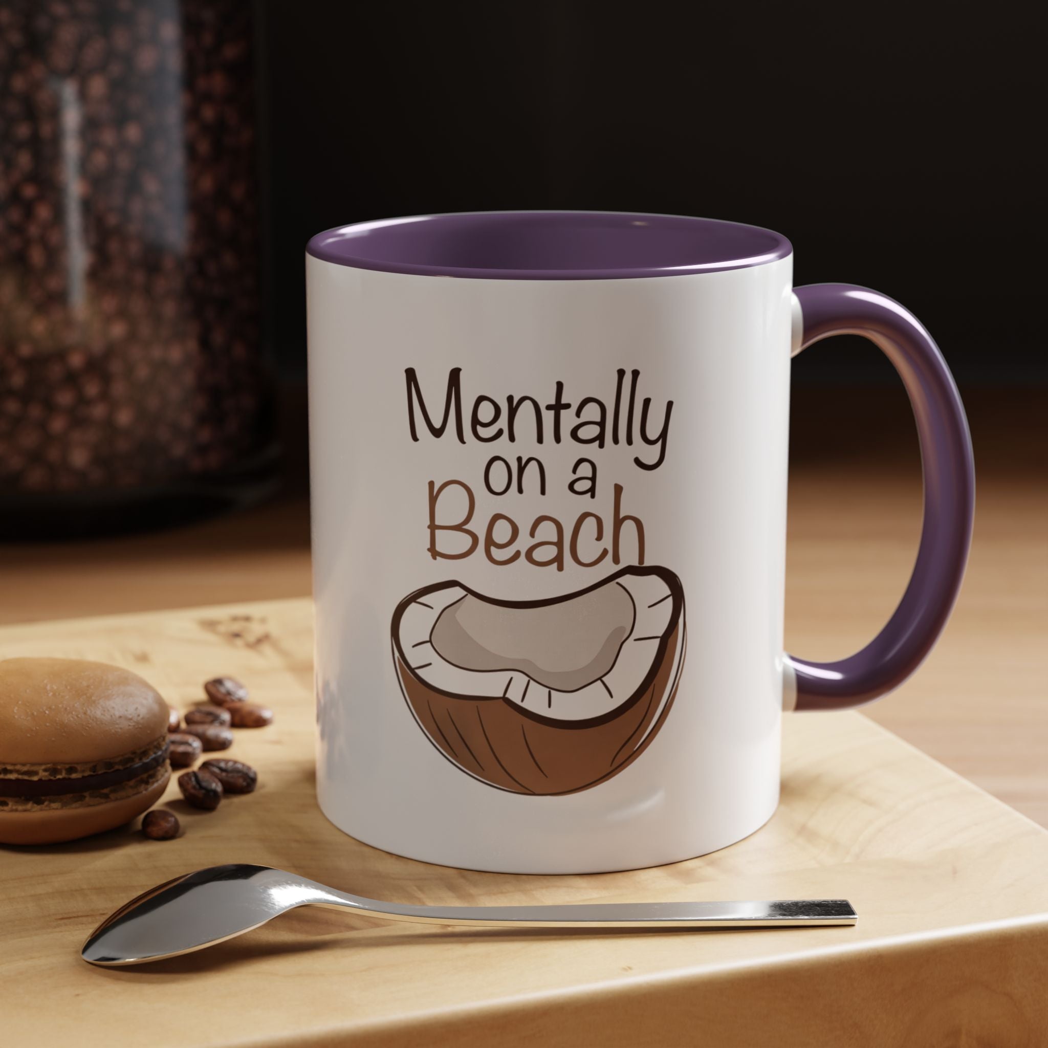 Mentally on a Beach Coffee Mug — Coconut Graphic Accent Mug