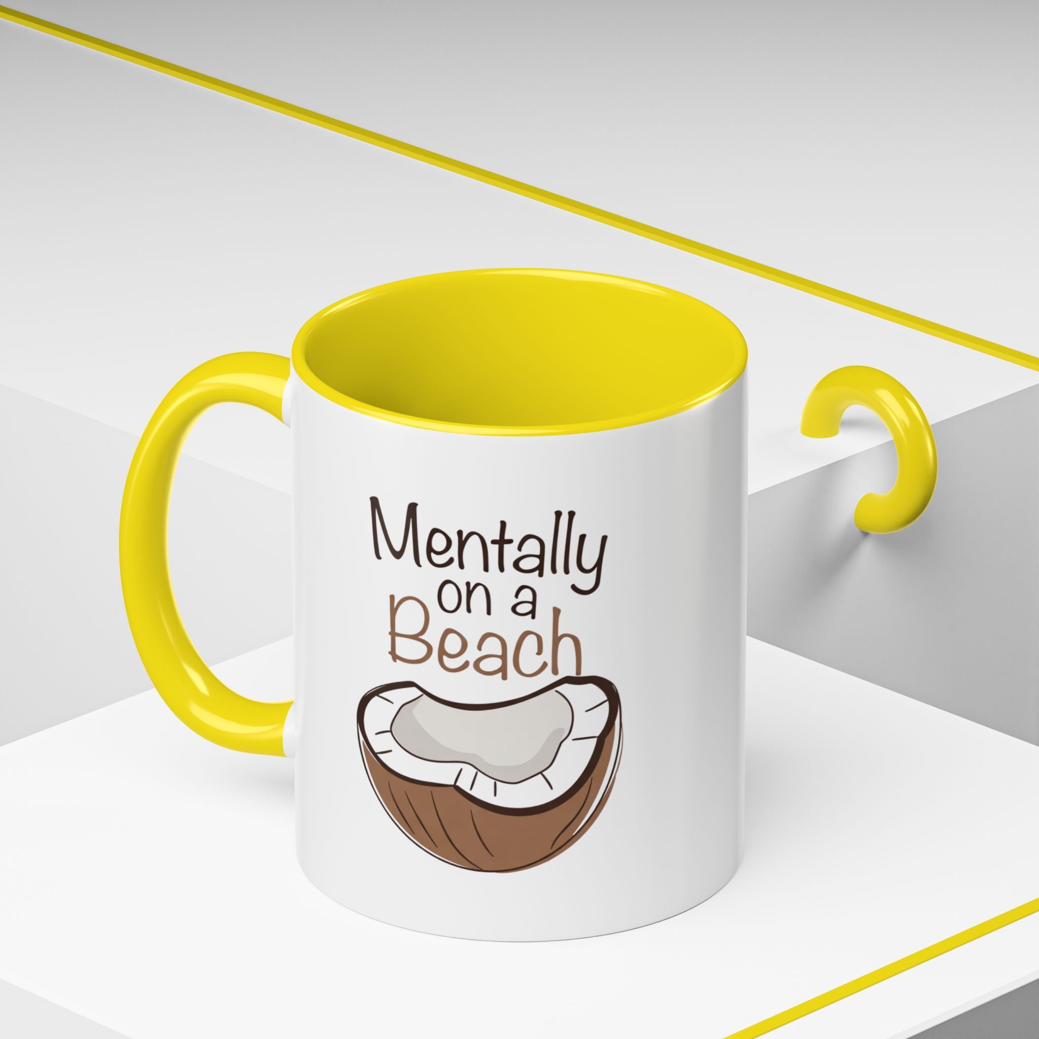 Mentally on a Beach Coffee Mug — Coconut Graphic Accent Mug